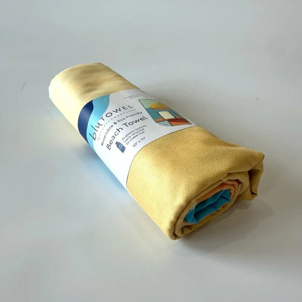 Set of 2 RockFlowerPaper Yellow & Blue Reversible Eco Beach Towels